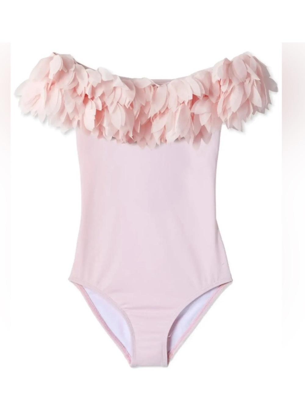Stella Cove Light Pink Ruffle Off-Shoulder Girls One-Piece Swimsuit